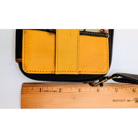 Vaan & Co Upcycled Leather Tropical Floral Crossbody Wallet Bag Yellow Black - Picture 14 of 15